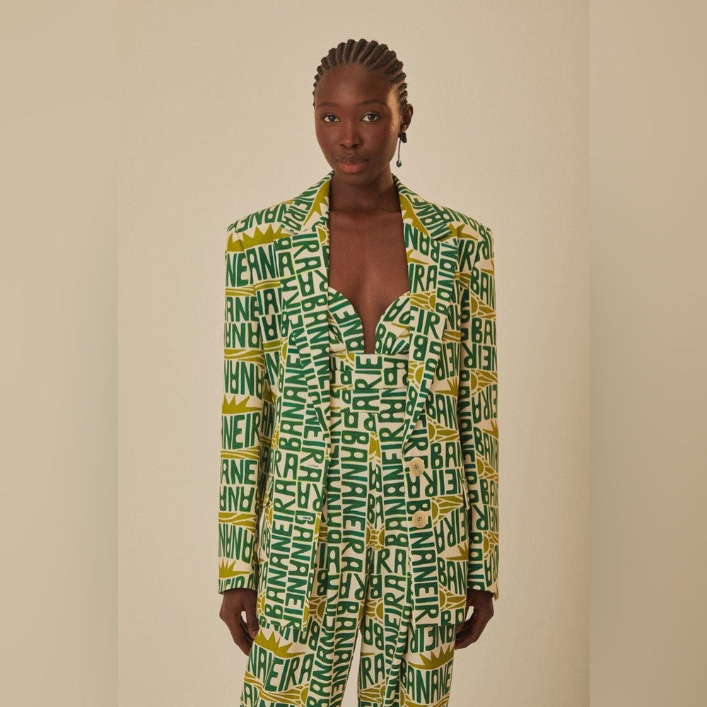 NWT Farm Rio Off-White Banana Typography Blazer M